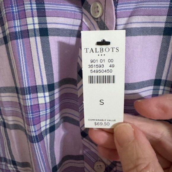 Talbots Purple Plaid Blouse Metallic Shimmer Button Down Light Academia/Preppy - Picture 4 of 7